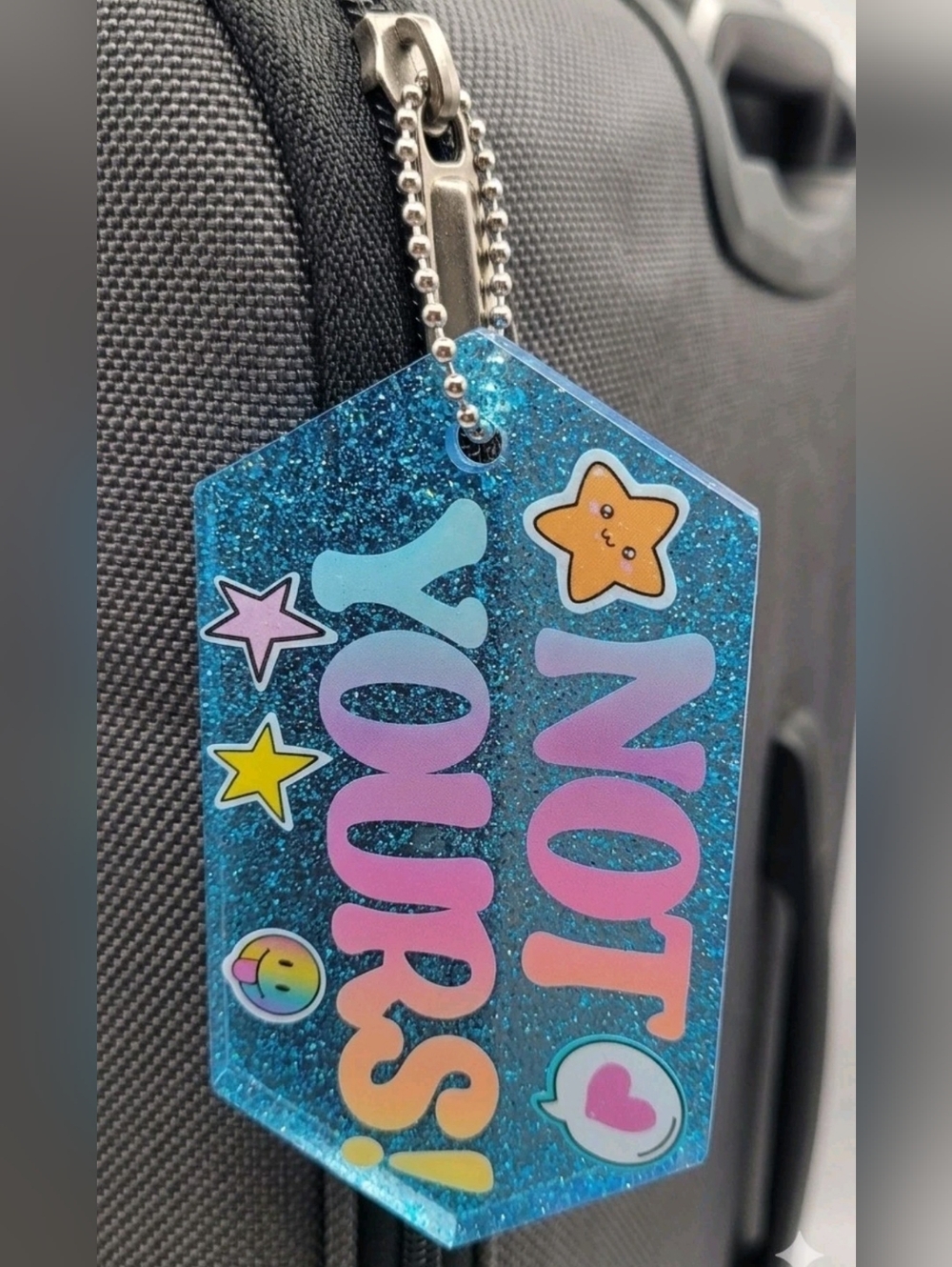 NOT YOURS Resin Luggage Tag Glitter Blue Kawaii Travel Bag Charm Handmade Cute
